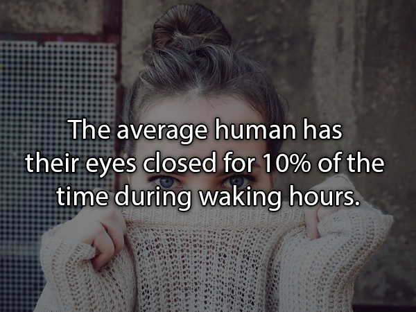 The average human has their eyes closed for 10% of the time during waking hours.