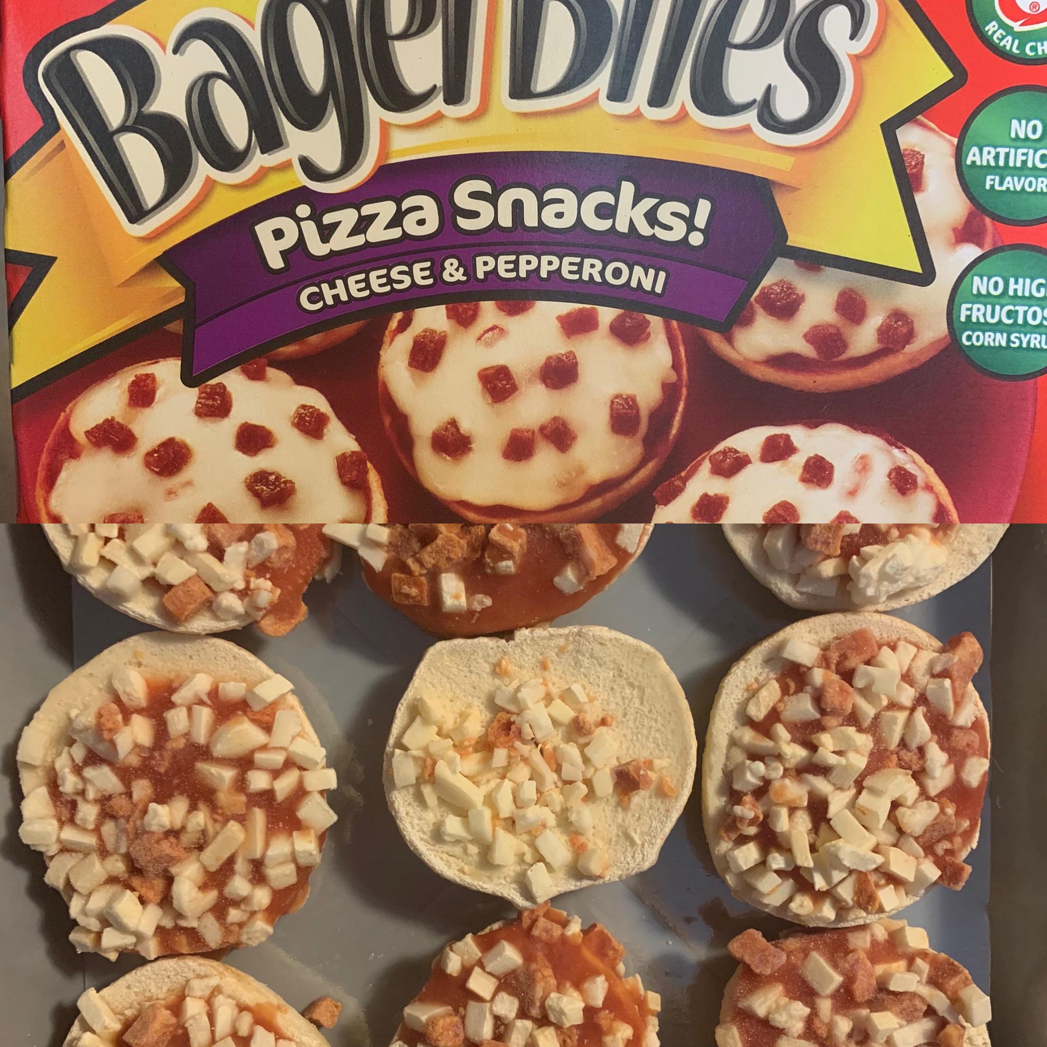 bagel bites cheese and pepperoni - Calcu madei mess No Artific Flavor pizza Snacks! Eese & Pepperoni No Hig Fructo Corn Syrl