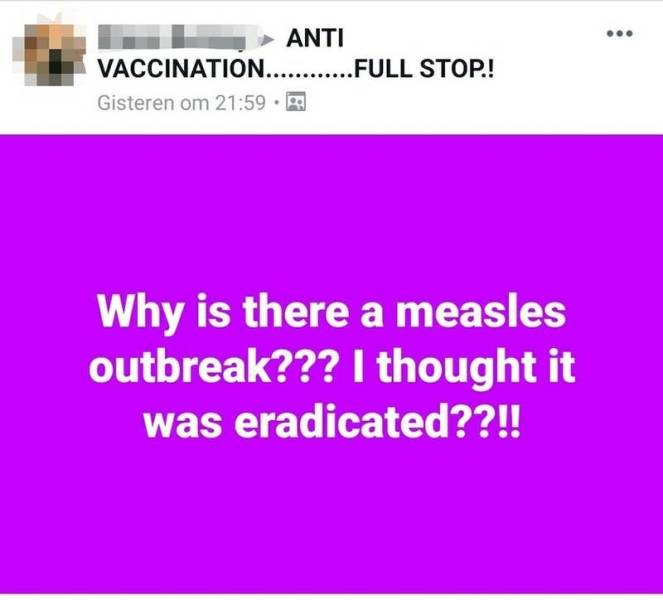 Tel, Anti Vaccination...........Full Stop.! Gisteren om Why is there a measles outbreak??? I thought it was eradicated??!!