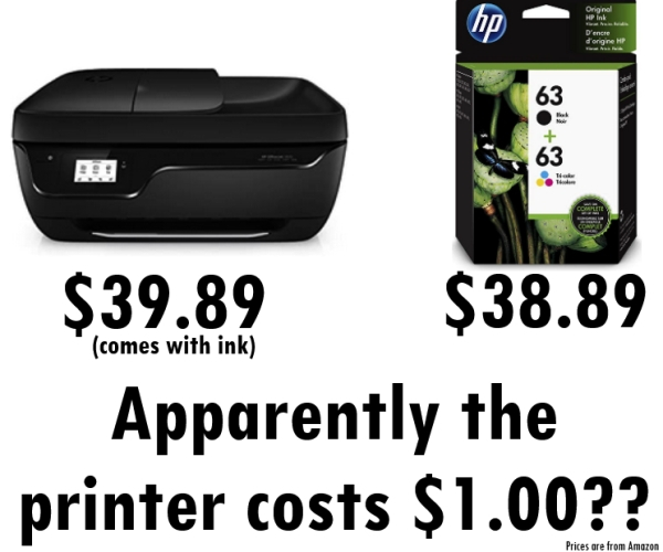 multimedia - 18 comes with ink $39.89 $38.89 Apparently the printer costs $1.00?? Prices are from Amazon