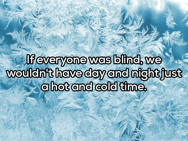 Christmas Day - If everyone was blind, we wouldn't have day and night just a hot and cold time.