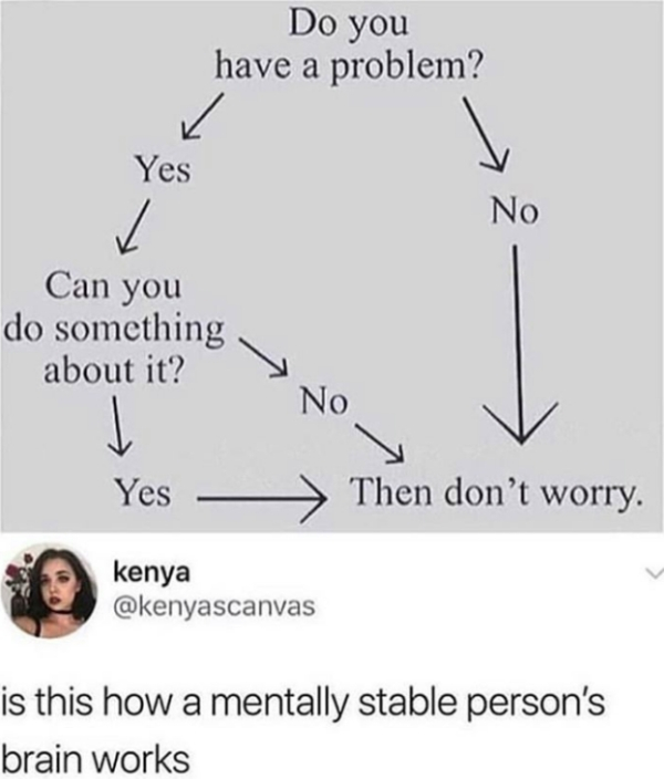 angle - Do you have a problem? Yes S No Can you do something about it? Yes Then don't worry. kenya is this how a mentally stable person's brain works