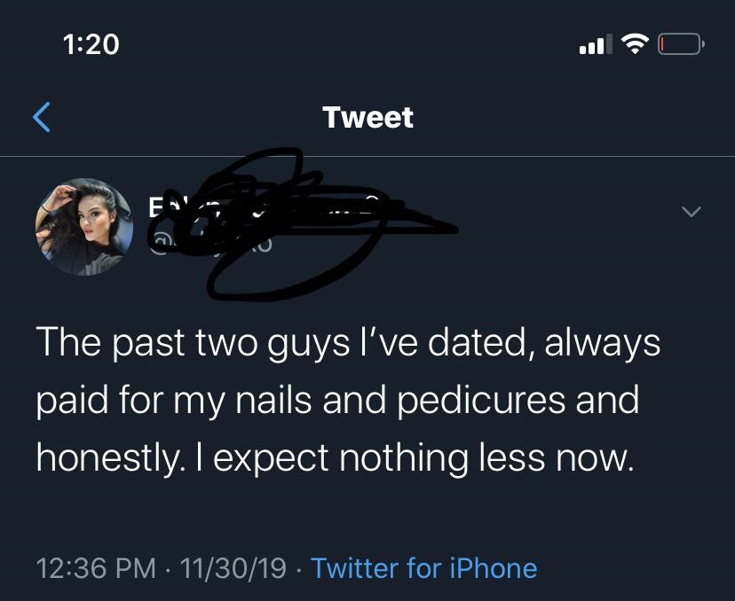 kata bijak - Tweet The past two guys I've dated, always paid for my nails and pedicures and 'honestly. I expect nothing less now. 113019 Twitter for iPhone