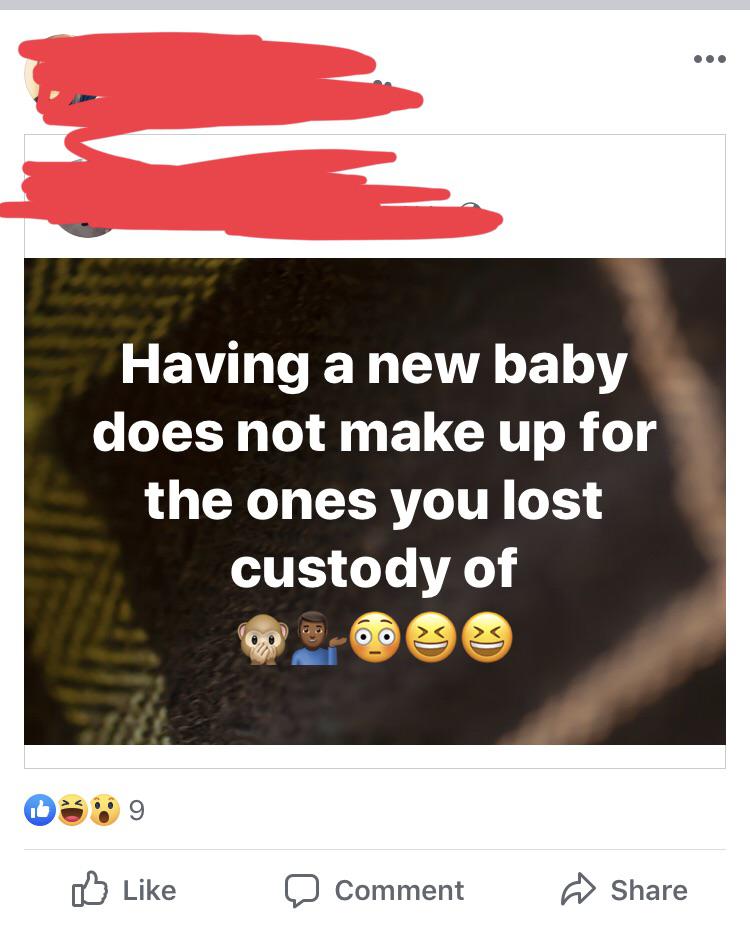 screenshot - Having a new baby does not make up for the ones you lost custody of Comment