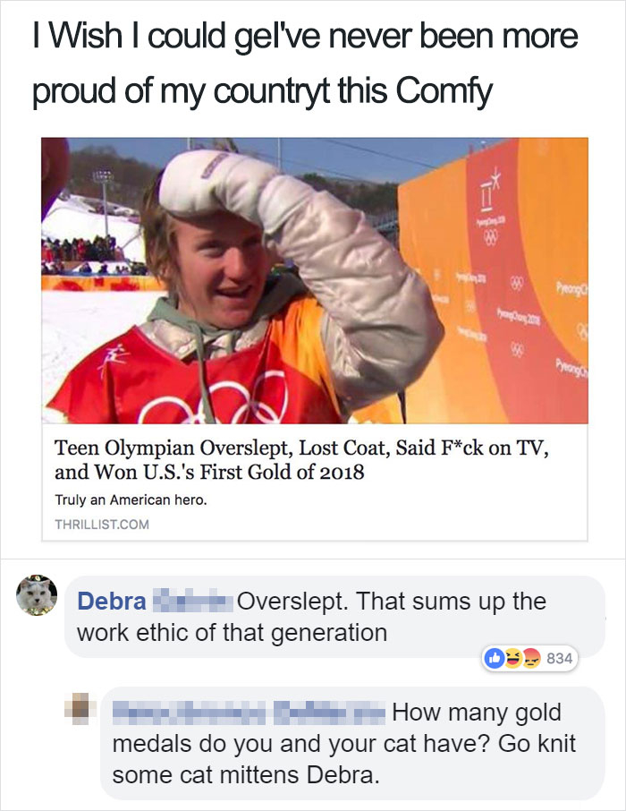 red gerard meme - I Wish I could gel've never been more proud of my countryt this Comfy Prenog Teen Olympian Overslept, Lost Coat, Said Fck on Tv, and Won U.S.'s First Gold of 2018 Truly an American hero. Thrillist.Com Debra Overslept. That sums up the wo