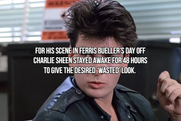 photo caption - For His Scene In Ferris Bueller'S Day Off Charlie Sheen Stayed Awake For 48 Hours To Give The Desired Wasted' Look.