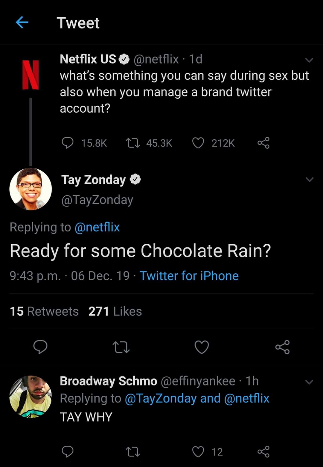 screenshot - Tweet Netflix Us . 1d what's something you can say during sex but also when you manage a brand twitter account? O 27