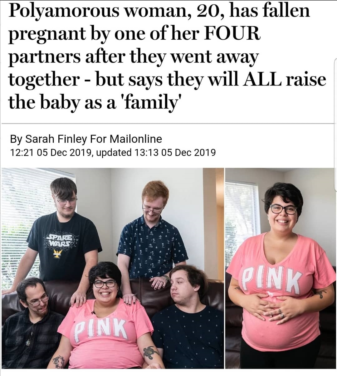 t shirt - Polyamorous woman, 20, has fallen pregnant by one of her Four partners after they went away together but says they will All raise the baby as a 'family' By Sarah Finley For Mailonline , updated Spare Pink Inki