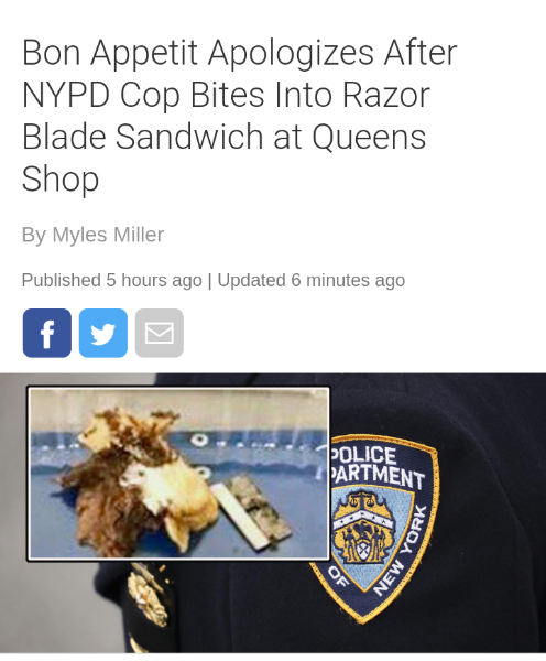 nypd badge - Bon Appetit Apologizes After Nypd Cop Bites Into Razor Blade Sandwich at Queens Shop By Myles Miller Published 5 hours ago Updated 6 minutes ago Police Partment New York