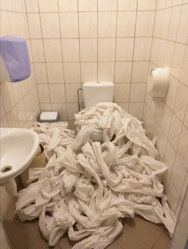floor covered in toilet paper