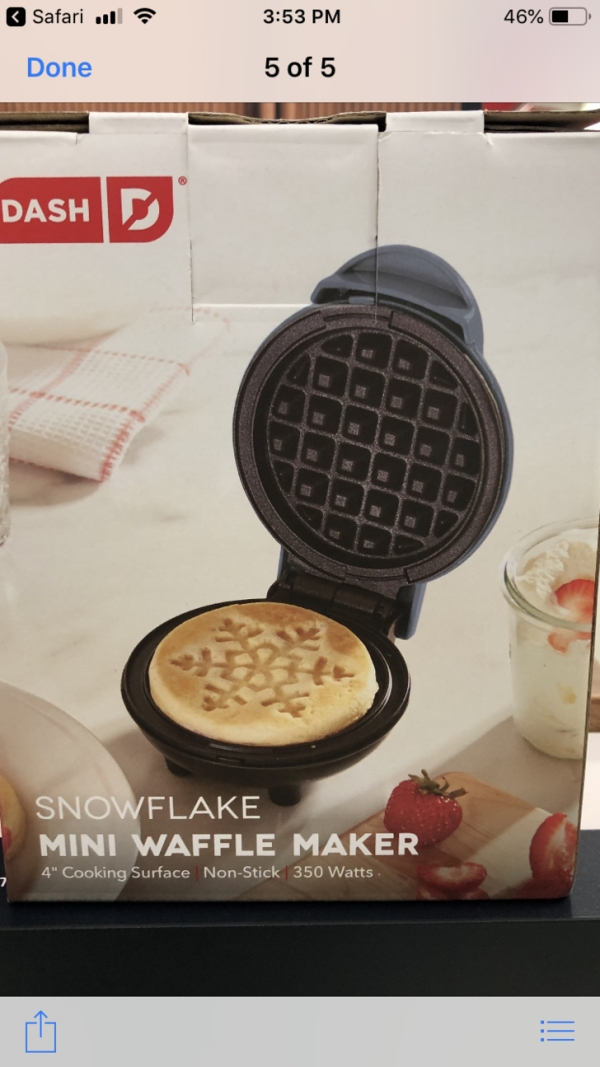 waffle - Safari ull 46% 0 Done 5 of 5 Dashd Snowflake Mini Waffle Maker 4" Cooking Surface NonStick 350 Watts