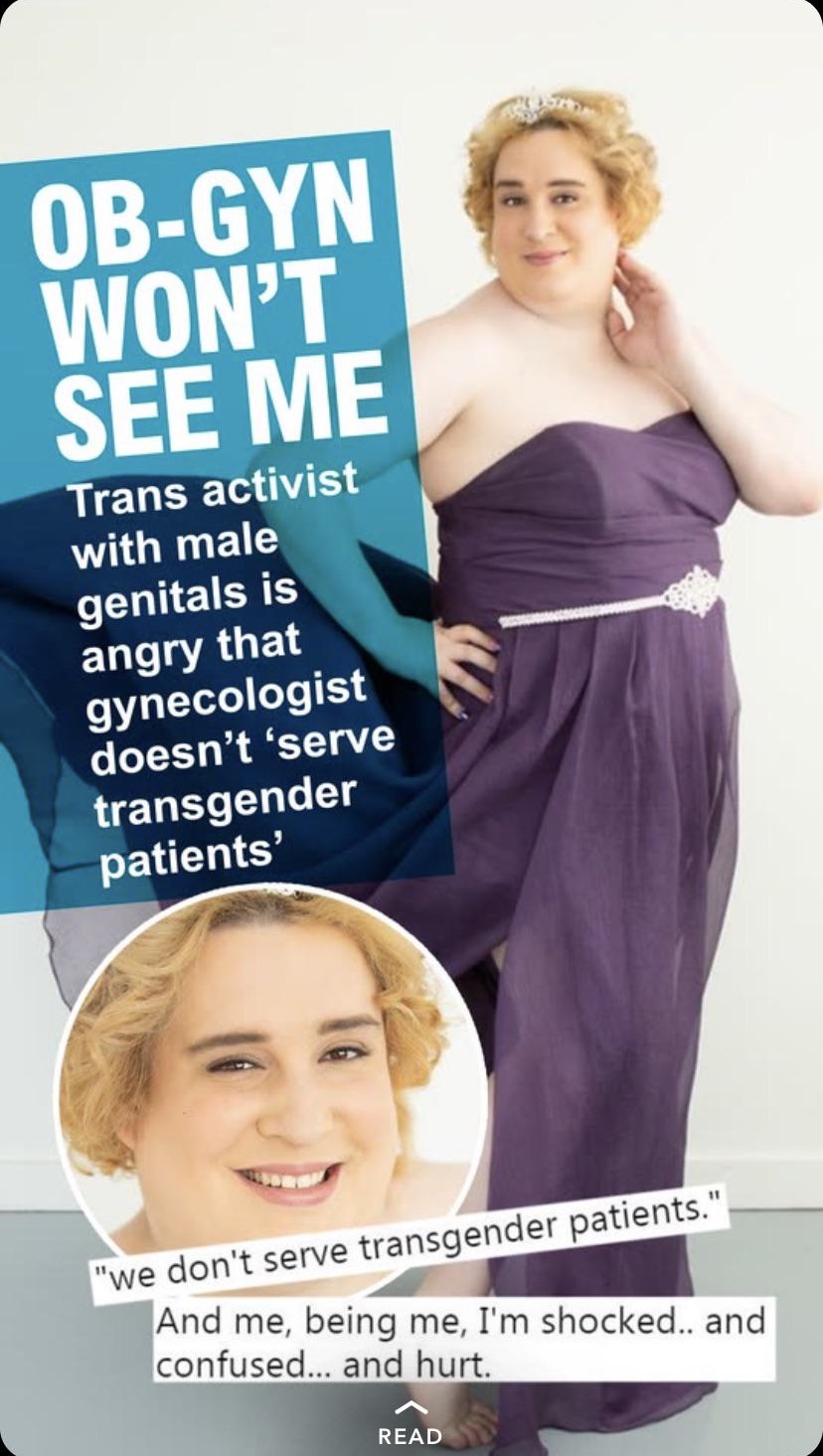 shoulder - ObGyn Won'T See Me Trans activist with male genitals is angry that gynecologist doesn't 'serve transgender patients' "we don't serve transgender patients." And me, being me, I'm shocked.. and confused... and hurt. Read Read