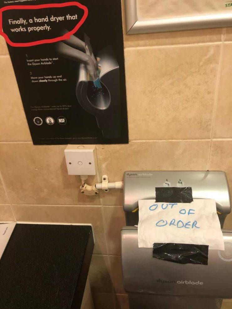 small appliance - Sta Finally, a hand dryer that works properly. wet your hands to start the Don Aillade Mow your hands up and dows slowly through the dyson birlede Out Of Order or airblade
