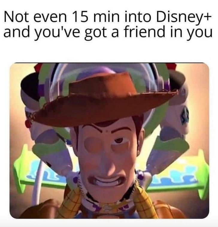 disney+ meme - Not even 15 min into Disney and you've got a friend in you