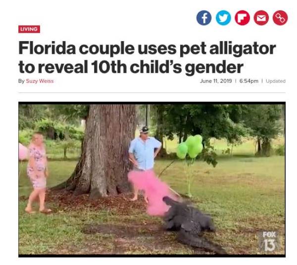 tree - Living Florida couple uses pet alligator to reveal 10th child's gender By Suzy Weiss pm | Updated