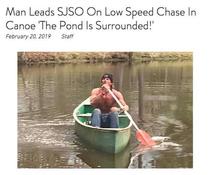 water transportation - Man Leads Sjso On Low Speed Chase In Canoe 'The Pond Is Surrounded!' Staff