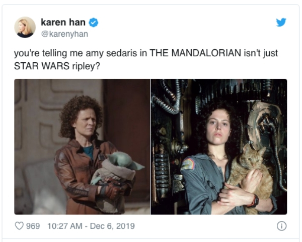 lady from alien - karen han you're telling me amy sedaris in The Mandalorian isn't just Star Wars ripley? 969