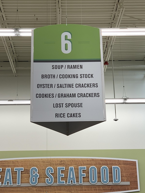 signage - 6 Soup Ramen Broth Cooking Stock Oyster Saltine Crackers Cookies Graham Crackers Lost Spouse Rice Cakes Eat & Seafood