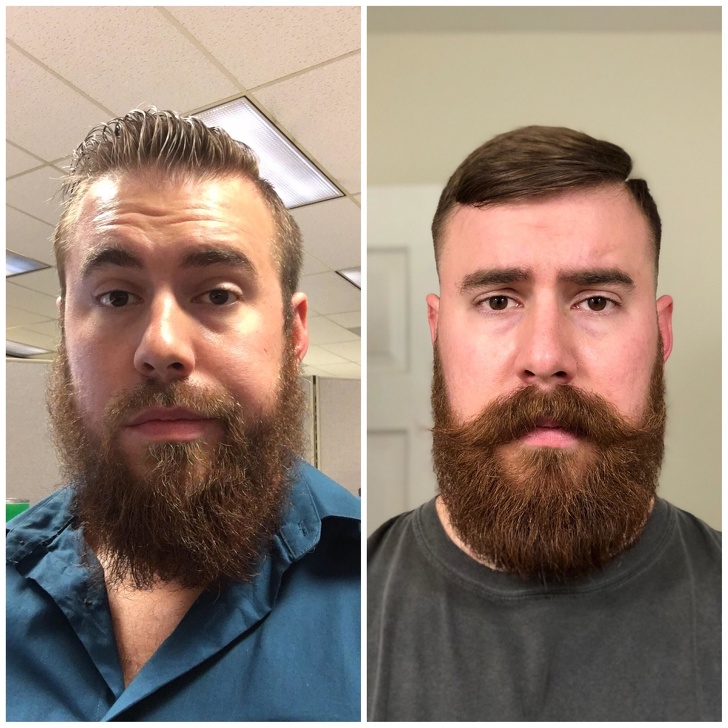 before and after beard trimming