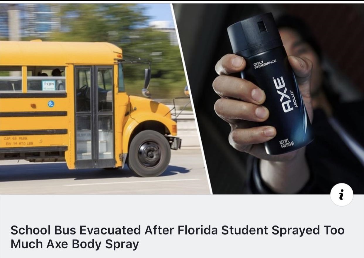 bus race - Cragrance Axe Apollo Cap 5 W 6 Stoss Net Wt 40Z 139 School Bus Evacuated After Florida Student Sprayed Too Much Axe Body Spray