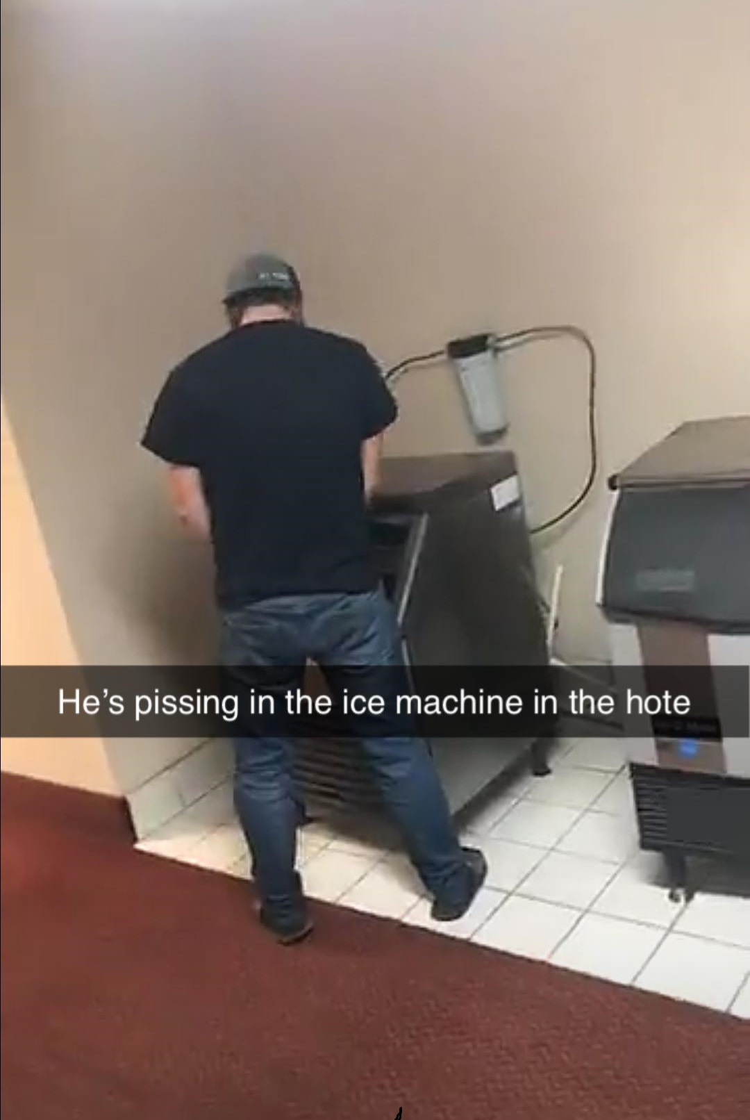 standing - He's pissing in the ice machine in the hote