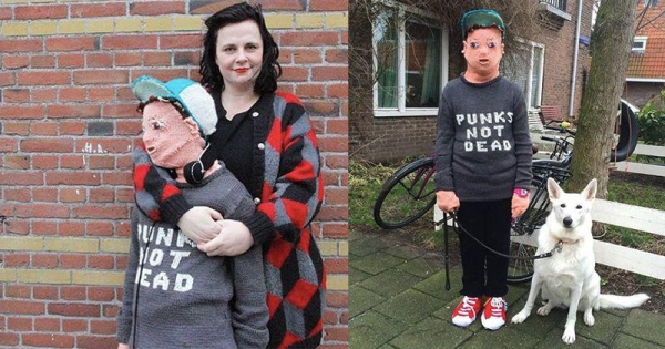 woman knitted life sized model of her son - Punks Dead Not Buns Not Iead