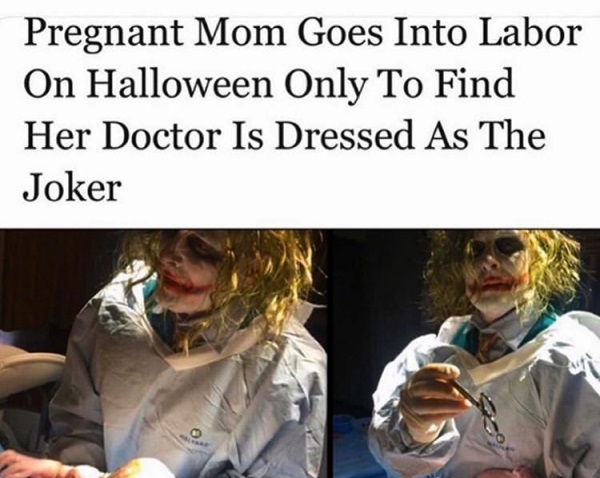 pregnant woman goes into labor on halloween - Pregnant Mom Goes Into Labor On Halloween Only To Find Her Doctor Is Dressed As The Joker