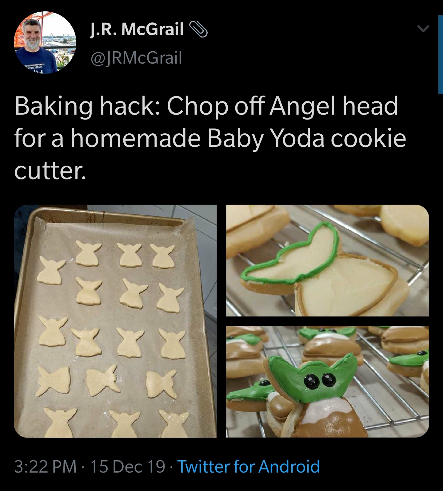 white twitter - Baking hack Chop off Angel head for a homemade Baby Yoda cookie cutter