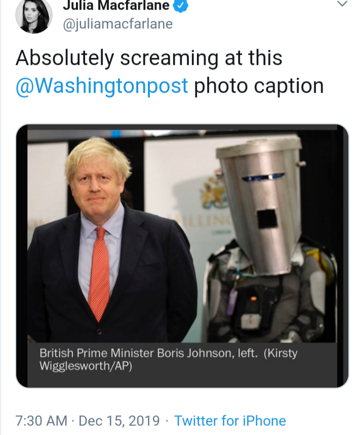 white twitter - Julia Macfarlane Absolutely screaming at this photo caption British Prime Minister Boris Johnson, left. Kirsty WigglesworthAp Twitter for iPhone