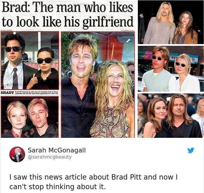 white twitter - Brad The man who to look his girlfriend Shady Sarah McGonagall I saw this news article about Brad Pitt and now I can't stop thinking about it.
