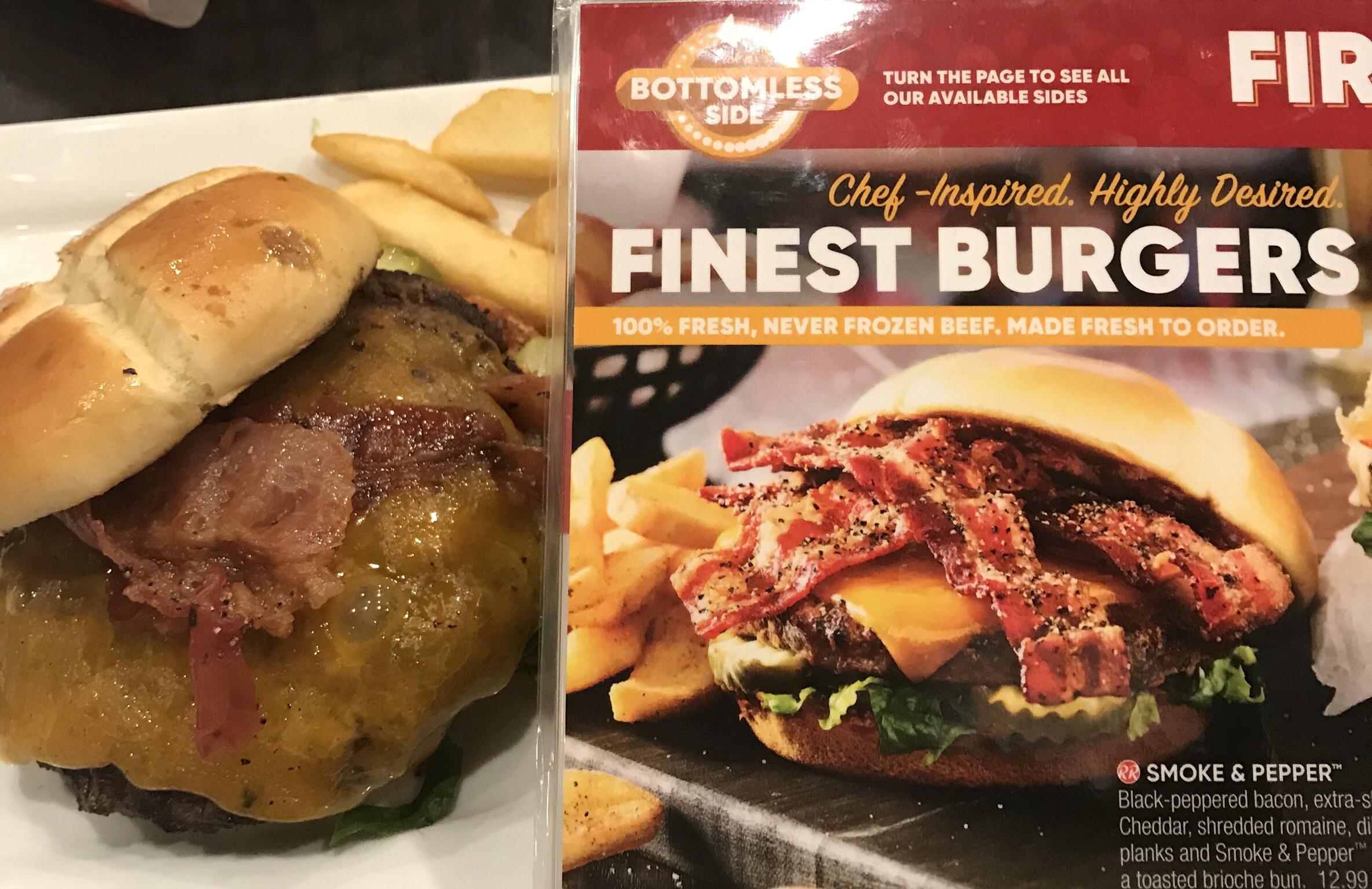 fast food - BottomEss Forma Turn The Page To See All Our Available Sides Bottomless Side t For A Fir ChefInspired. Highly Desired Finest Burgers 100% Fresh, Never Frozen Beef, Made Fresh To Order Smoke & Pepper Black peppered bacon, extra s Checidar, shre