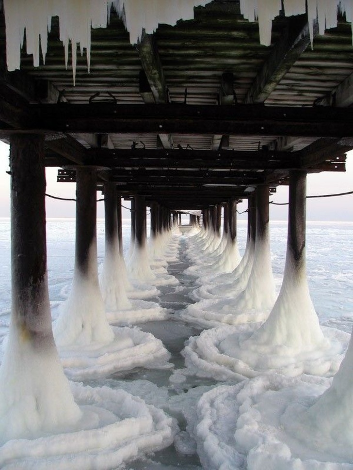 frozen water under a pier