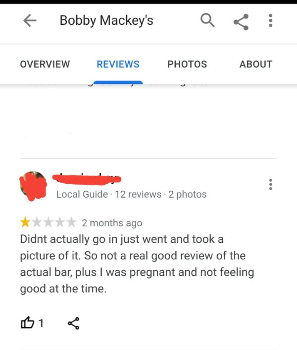 screenshot - Bobby Mackey's Q Overview Reviews Photos About Local Guide 12 reviews. 2 photos 2 months ago Didnt actually go in just went and took a picture of it. So not a real good review of the actual bar, plus I was pregnant and not feeling good at the