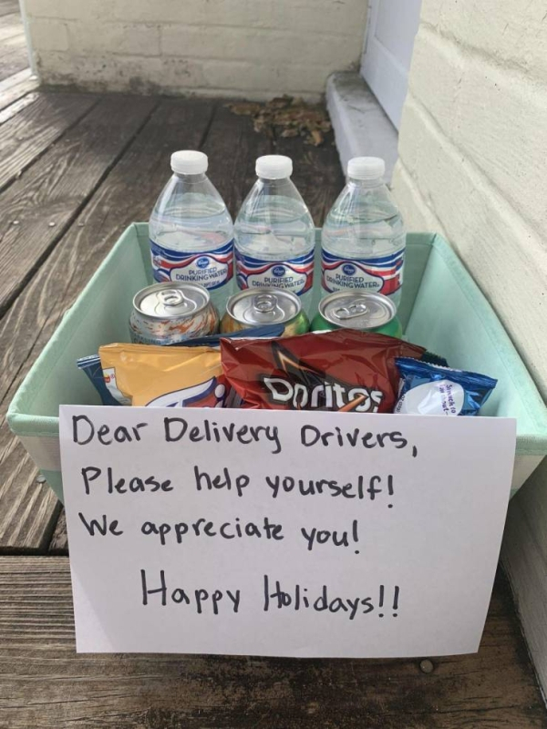 mason jar - a Doritas Dear Delivery Drivers, Please help yourself! We appreciate you! Happy Holidays!!
