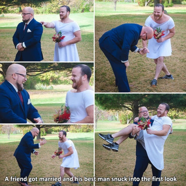 people - A friend got married and his best man snuck into the first look