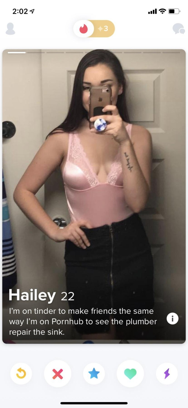 shoulder - Hailey 22 I'm on tinder to make friends the same way I'm on Pornhub to see the plumber repair the sink.