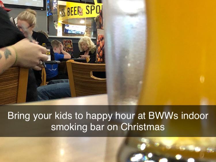 alcohol - 15. Beer Spo Bring your kids to happy hour at BWWs indoor smoking bar on Christmas