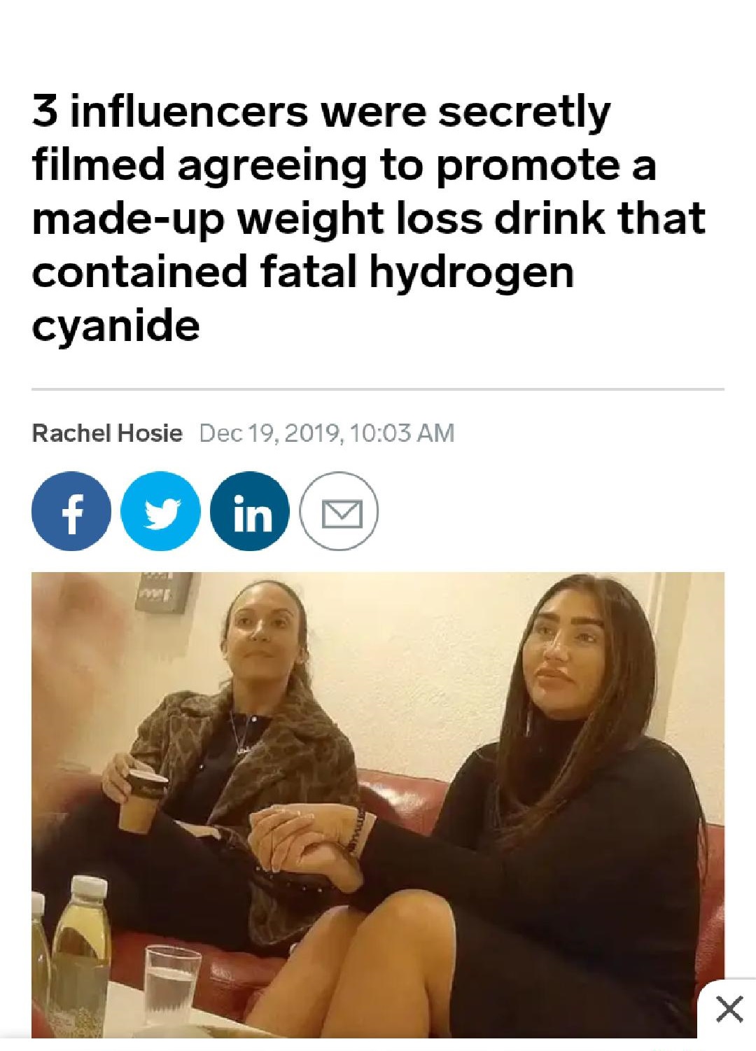 influencer cyanide - 3 influencers were secretly filmed agreeing to promote a madeup weight loss drink that contained fatal hydrogen cyanide Rachel Hosie ,