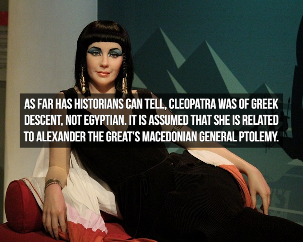 black hair - As Far Has Historians Can Tell, Cleopatra Was Of Greek Descent, Not Egyptian. It Is Assumed That She Is Related To Alexander The Great'S Macedonian General Ptolemy.