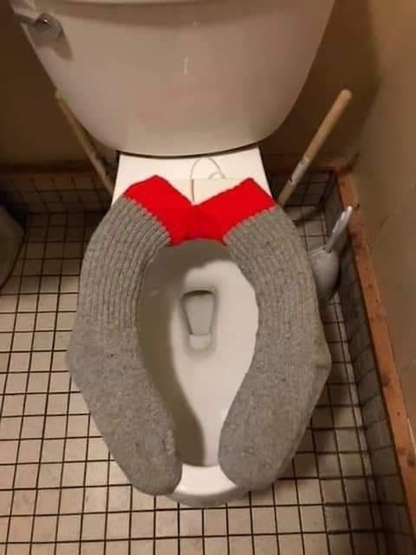 socks on toilet seat