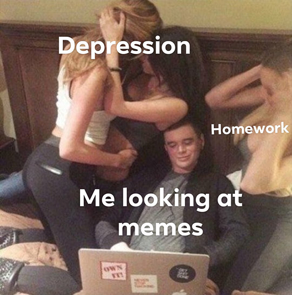 Internet meme - Depression Homework Me looking at memes