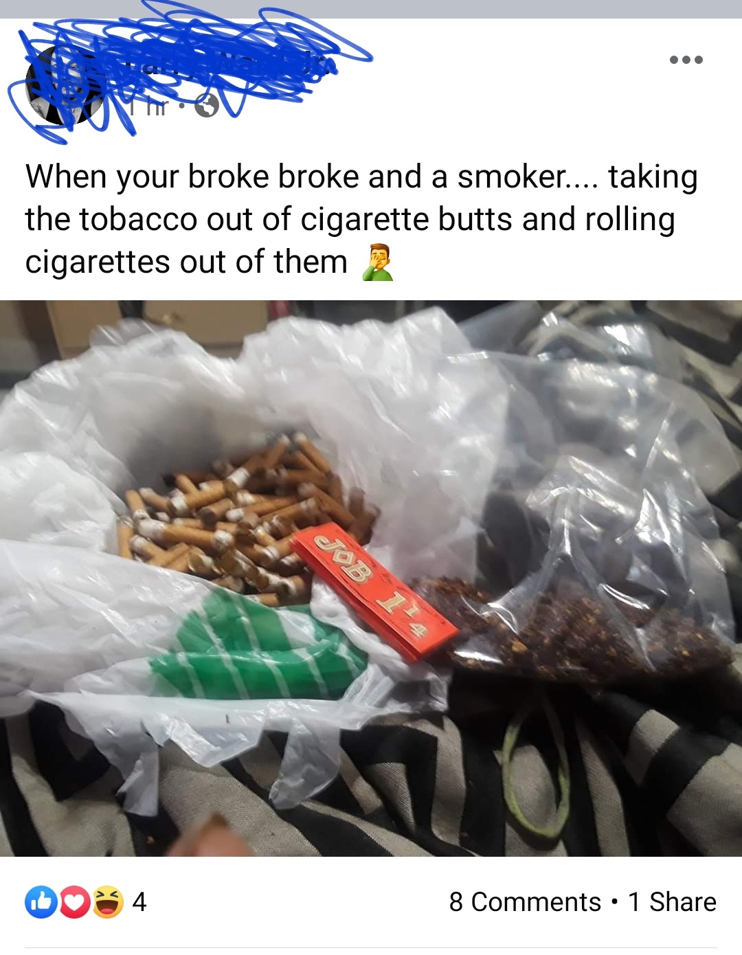 plastic - When your broke broke and a smoker.... taking the tobacco out of cigarette butts and rolling cigarettes out of them 2 Job 114 0034 8 1