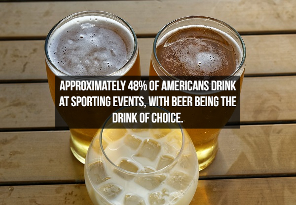 alcoholic beverage - Approximately 48% Of Americans Drink At Sporting Events. With Beer Being The Drink Of Choice. Apsboximately 18% Of Americans Drink