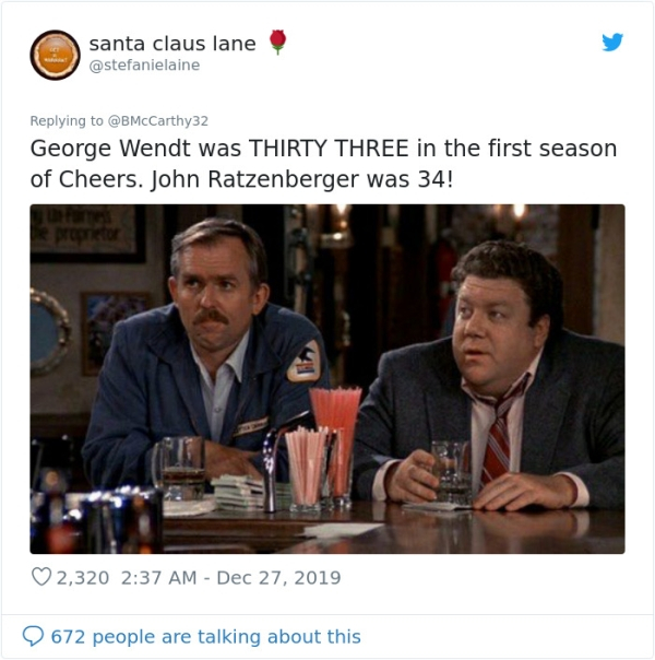 cheers norm and cliff - santa claus lane George Wendt was Thirty Three in the first season of Cheers. John Ratzenberger was 34! 2,320 9