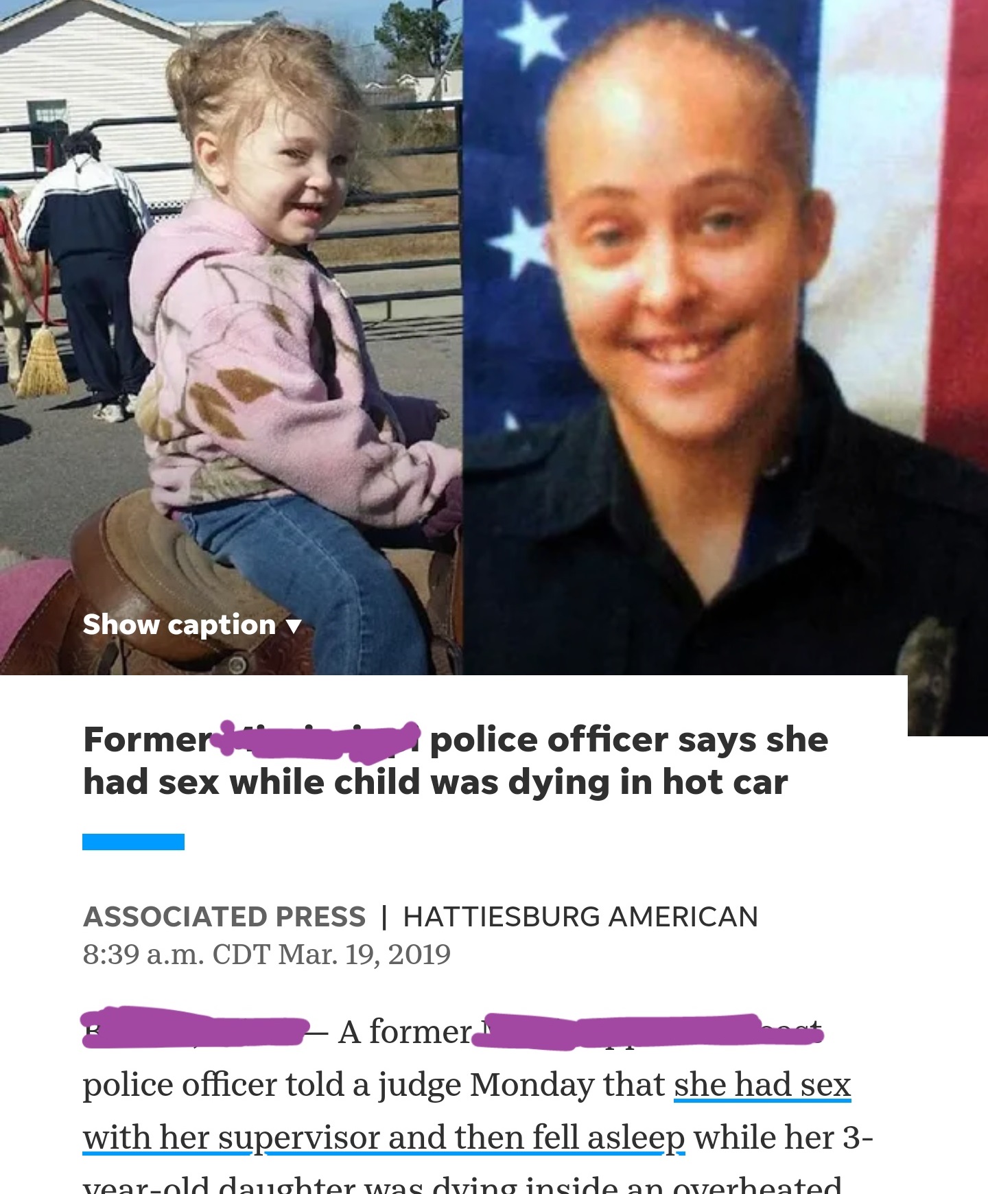 police officer cassie barker - Show caption Former police officer says she had sex while child was dying in hot car Associated Press Hattiesburg American a.m. Cdt Mar. 19, 2019 A former police officer told a judge Monday that she had sex with her supervis