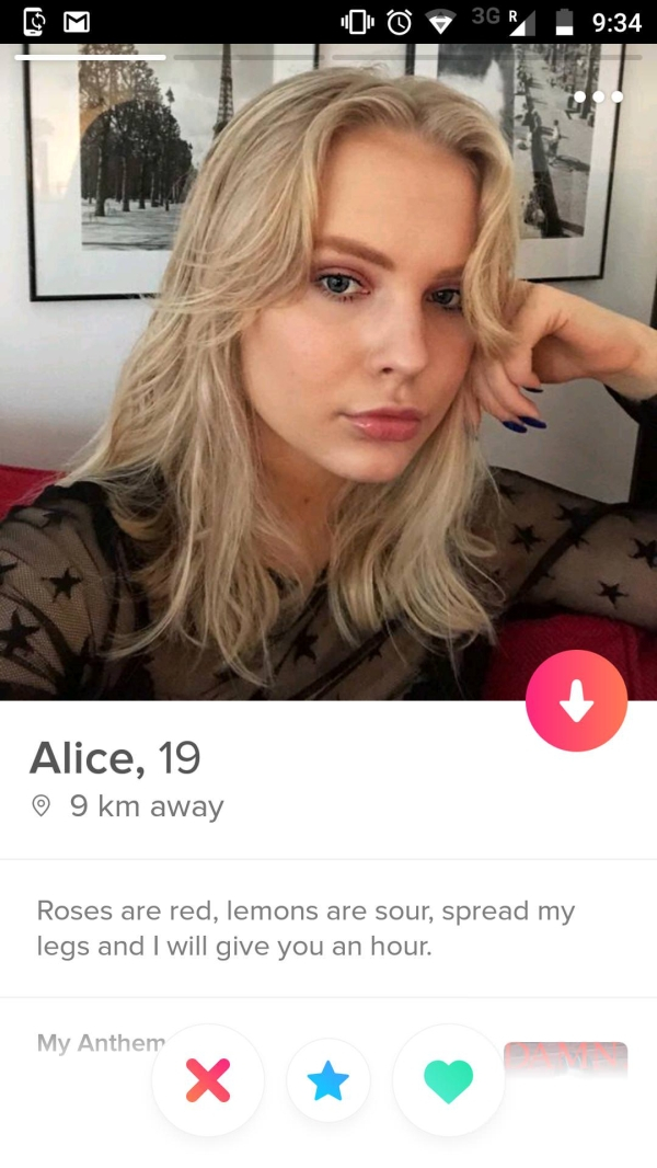 roses are red lemons are sour - HDu 0 v 3G R Alice, 19 0 9 km away Roses are red, lemons are sour, spread my legs and I will give you an hour. My Anthem
