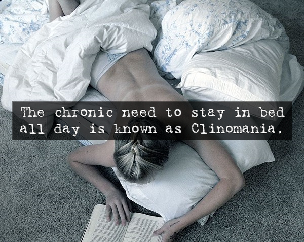 The chronic need to stay in bed all day is known as Clinomania,