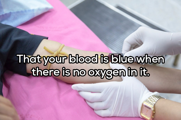arteries blood test - That your blood is blue when there is no oxygen in it.