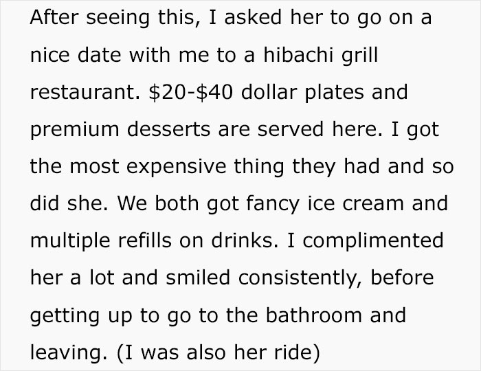 excessive emoji use - After seeing this, I asked her to go on a nice date with me to a hibachi grill restaurant. $20$40 dollar plates and premium desserts are served here. I got the most expensive thing they had and so did she. We both got fancy ice cream