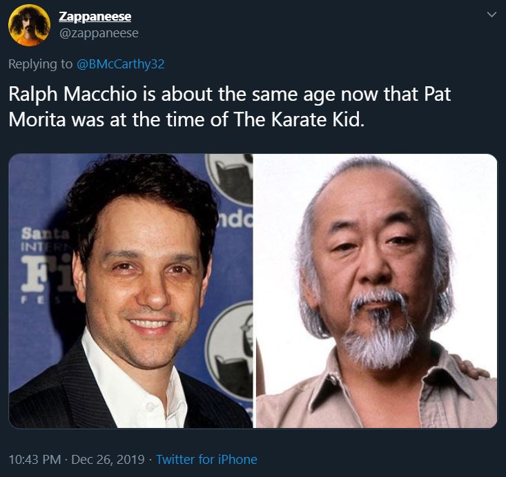 meme ralph macchio - Zappaneese Ralph Macchio is about the same age now that Pat Morita was at the time of The Karate Kid. Santa Intro . Twitter for iPhone